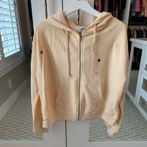 NWT Wildfox pale yellow hoodie w/embroidered stars